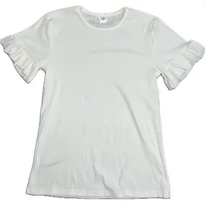 White Ribbed Puff Sleeve Shirt
